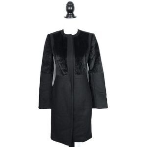 French Connection Black Wool Cashmere & Faux Fur Dressy Coat Size 2